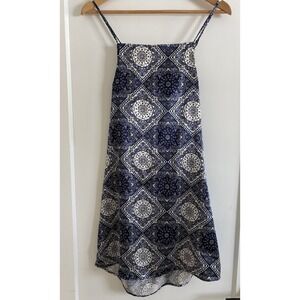 Birch & Stone Satin Paisley Dress L Square Neck Open Tie Bow Back Boho Medallion